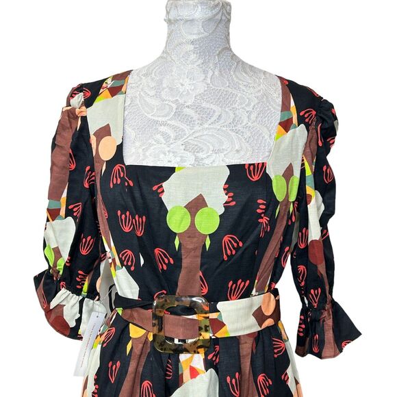 Hutch Modcloth Lets Go Boho Tiered Maxi Dress Brown Black Belted Women's 8 NWT - Picture 4 of 13